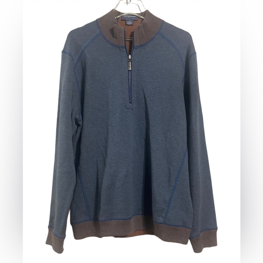 Tommy Bahama Cotton Blend Blue and Orange Reversible Quarter Zip Pullover